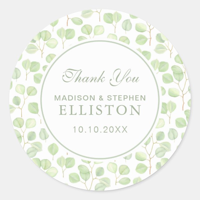 Sticker Rond Eucalyptus Dollar Argent et branches | MERCI (Devant)
