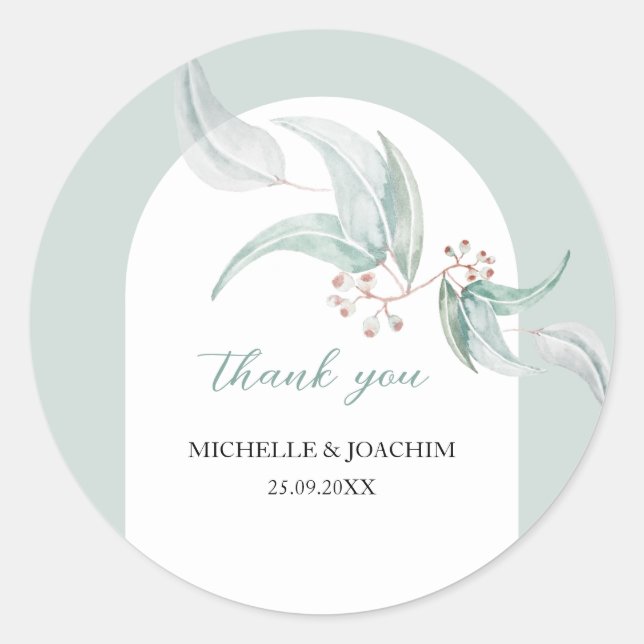 Sticker Rond Eucalyptus Élégant Avec Fleurs Aquarelle Art (Devant)