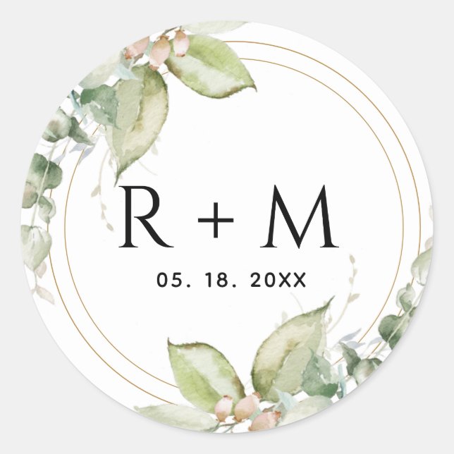 Sticker Rond Eucalyptus Elégant Enveloppe Verdure Sceau / Favor (Devant)