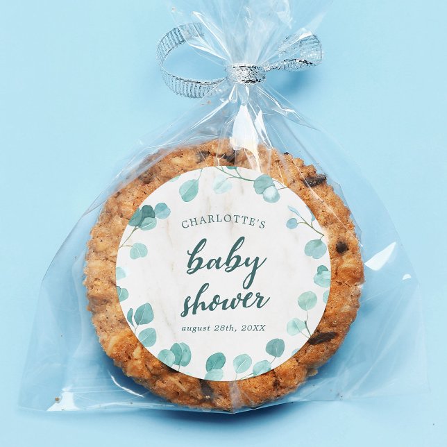 Sticker Rond Eucalyptus et Baby shower de marbre (Créateur téléchargé)