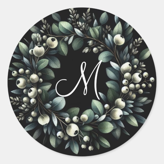 Sticker Rond Eucalyptus et Snowberry Wreath Aquarelle (Devant)
