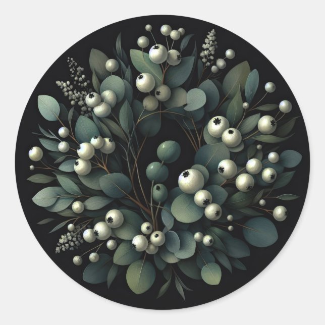 Sticker Rond Eucalyptus et Snowberry Wreath Aquarelle (Devant)