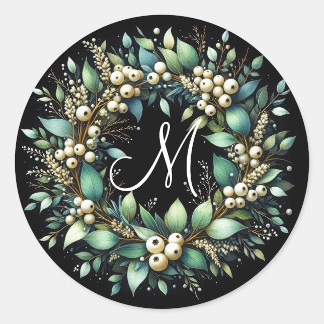 Sticker Rond Eucalyptus et Snowberry Wreath Aquarelle (Devant)