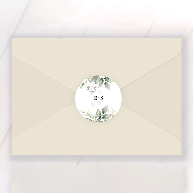 Sticker Rond Eucalyptus Feuille de verdure Mariage Classic Roun (Créateur téléchargé)