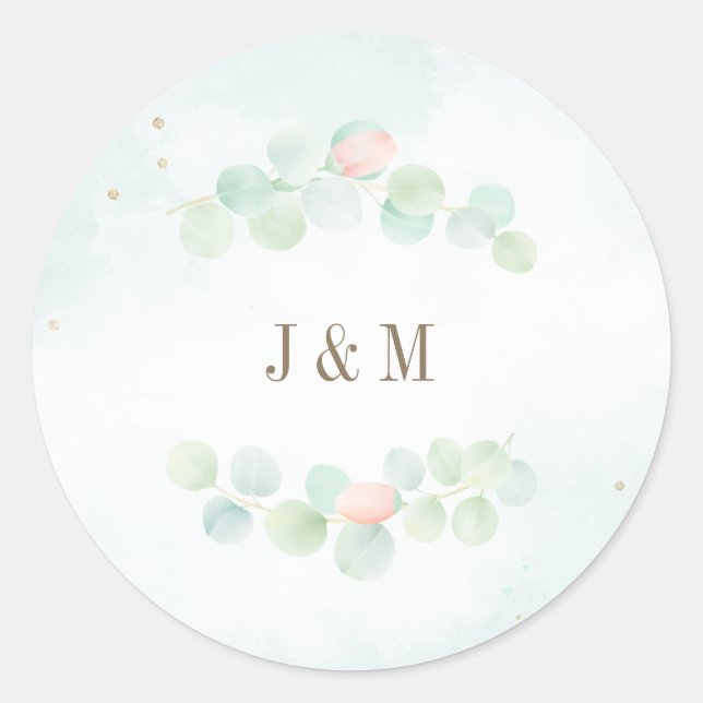 Sticker Rond Eucalyptus Feuilles Floral Wreath Mariage (Devant)