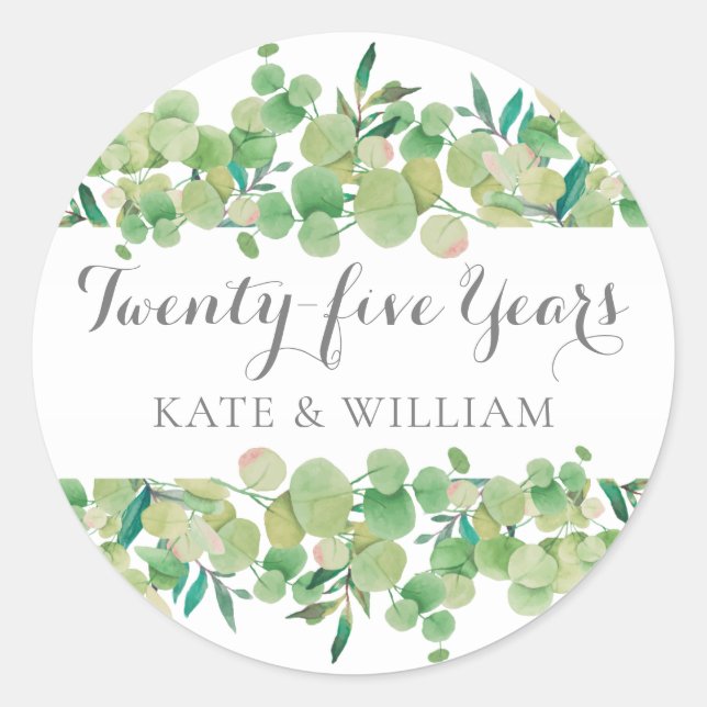 Sticker Rond Eucalyptus Floral 25e Anniversaire (Devant)