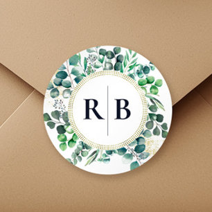 Sticker Rond Eucalyptus Floral Vert Mariage