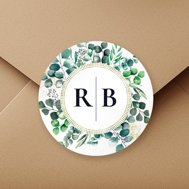 Sticker Rond Eucalyptus Floral Vert Mariage (Créateur téléchargé)