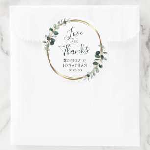 Sticker Rond Eucalyptus Gold Metallic Wedding Favor Merci