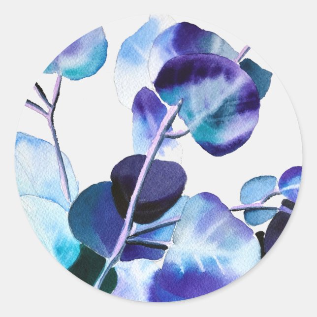 Sticker Rond Eucalyptus gomme feuille aquarelle art (Devant)