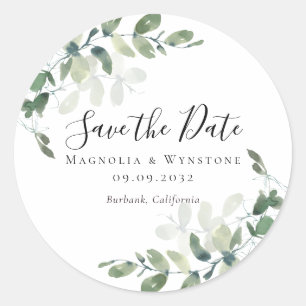 Sticker Rond Eucalyptus Green Enregistrer la date