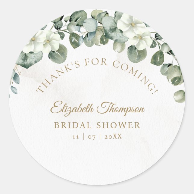 Sticker Rond Eucalyptus Greenery Elegant Bridal Shower (Devant)