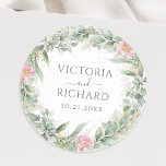 Sticker Rond Eucalyptus Greenery Gold Leaves Elegant<br><div class="desc">Beautiful envelope seal stickers featuring pink floral watercolor eucalyptus and gold leaves.</div>