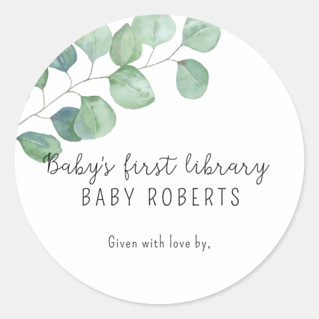 Sticker Rond Eucalyptus - la première bibliothèque de bébé (Devant)