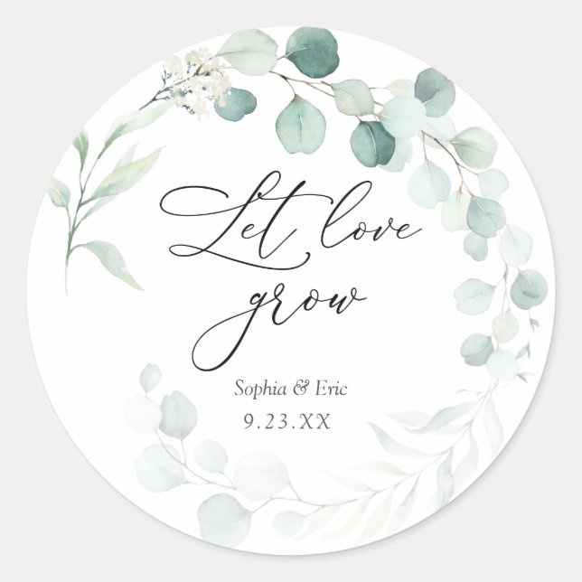 Sticker Rond Eucalyptus Laisser l'amour grandir Plante Favorise (Devant)