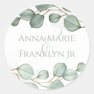 Sticker Rond Eucalyptus Mariage Élégant feuillage vert