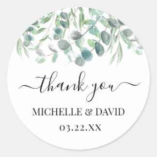 Sticker Rond Eucalyptus Merci Mariage de verdure Nom du script