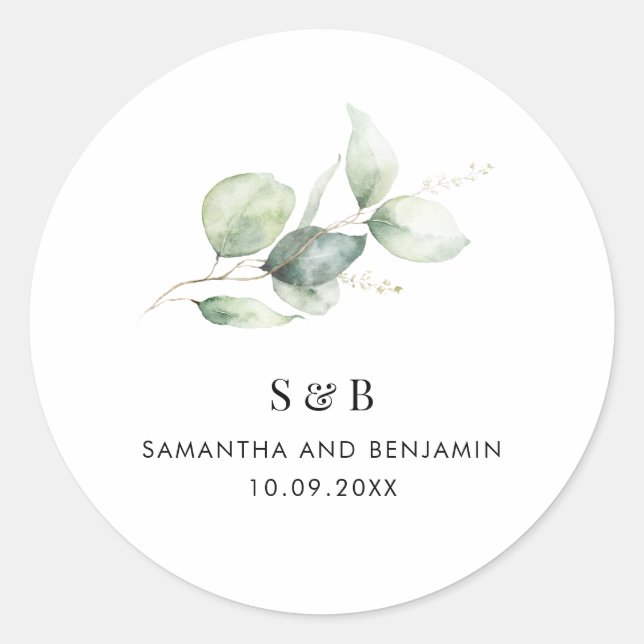 Sticker Rond Eucalyptus Monogram Mariage botanique (Devant)