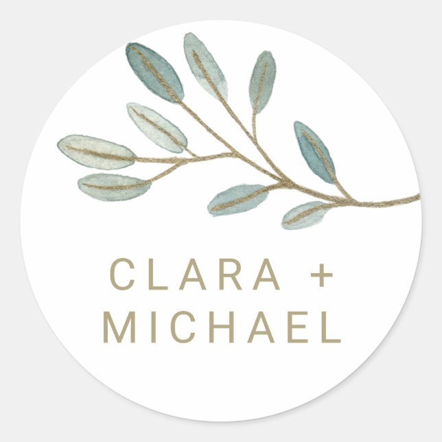 Sticker Rond Eucalyptus or Mariage Enveloppe Phoques (Devant)