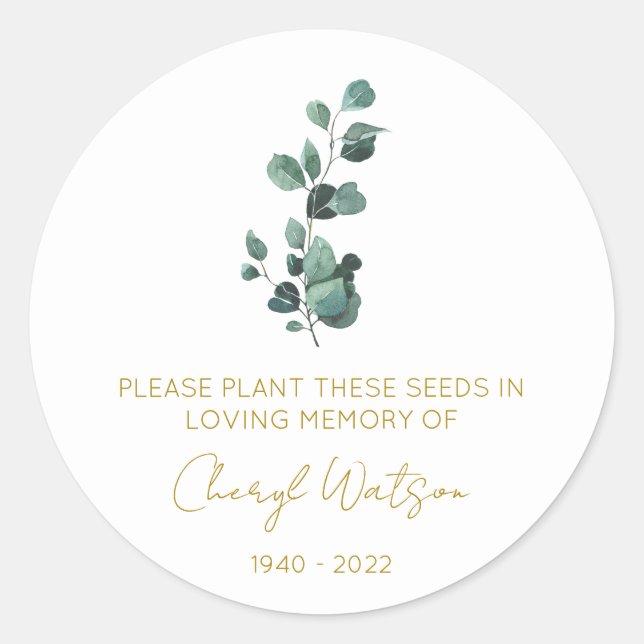 Sticker Rond Eucalyptus | Pochette de graines de souvenir simpl (Devant)
