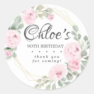 Sticker Rond Eucalyptus rose Floral 90e anniversaire Merci