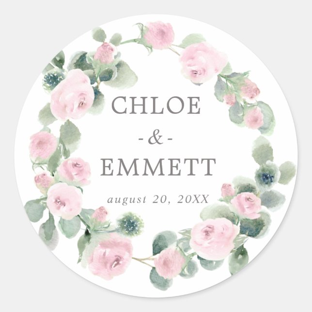 Sticker Rond Eucalyptus rose Mariage enveloppes (Devant)