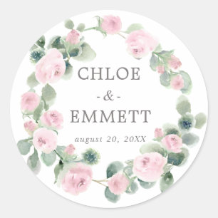 Sticker Rond Eucalyptus rose Mariage enveloppes