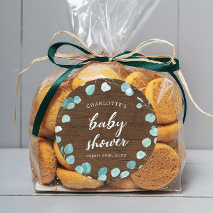 Sticker Rond Eucalyptus rustique et Baby shower en bois Brown
