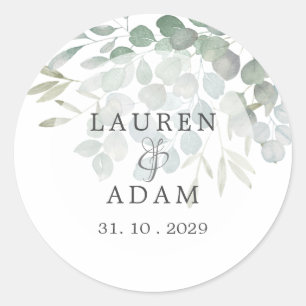 Sticker Rond Eucalyptus Rustique Mariage aquarelle