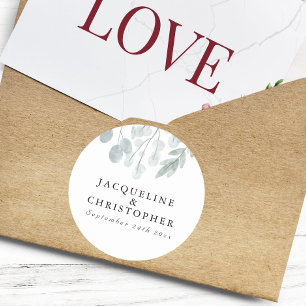 Sticker Rond Eucalyptus rustique Simple Mariage d'aquarelle flo