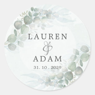 Sticker Rond Eucalyptus Rustique Verdure Aquarelle Mariage Cla