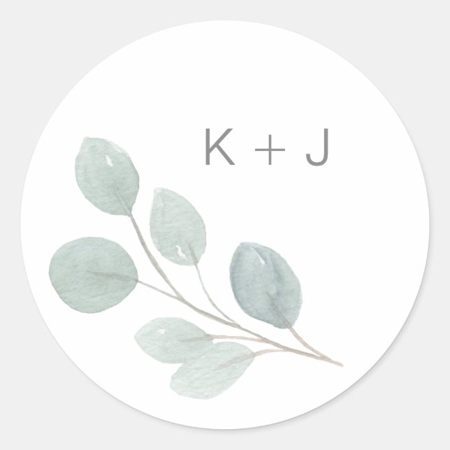 Sticker Rond Eucalyptus Seals personnaliser avec initiales (Devant)