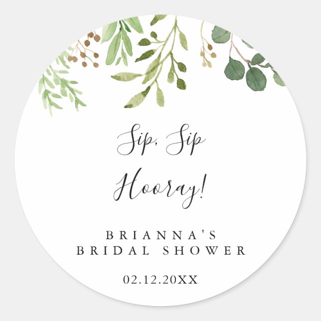 Sticker Rond Eucalyptus Simple Sip Sip Hooray Fête des mariées (Devant)