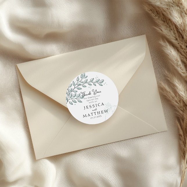 Sticker Rond Eucalyptus Verdure Boho Elégant Mariage (Créateur téléchargé)