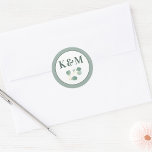 Sticker Rond Eucalyptus Verdure Élégant Monogramme De Mariage<br><div class="desc">Monogramme Eucalyptus Green Foliage Moderne Elégant Sticker rond Mariage Été.</div>