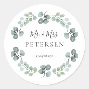Sticker Rond Eucalyptus verdure m et mme nom mariage