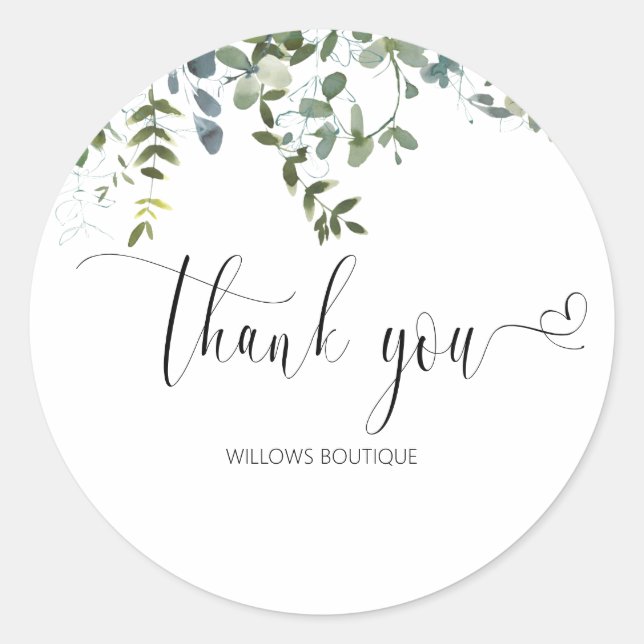 Sticker Rond Eucalyptus Verdure Merci Calligraphie (Devant)