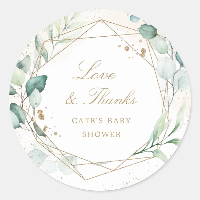 Sticker Rond Eucalyptus Verdure Or Baby shower géométrique (Devant)