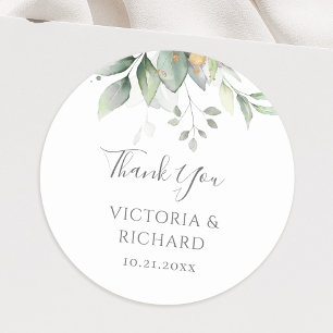 Sticker Rond Eucalyptus Verdure Or Feuille Mariage Merci