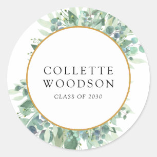 Sticker Rond Eucalyptus Vert Aquarelle Graduation