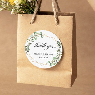 Sticker Rond Eucalyptus Vert Merci Mariage géométrique