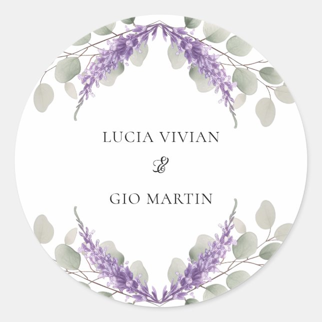 Sticker Rond Eucalyptus Violet Lavande Mariage (Devant)