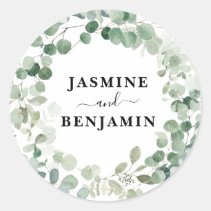 Sticker Rond Eucalyptus Wreath Green Mariage personnalisé