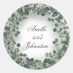 Sticker Rond Eucalyptus Wreath Wedding Favor Rustic Crystals