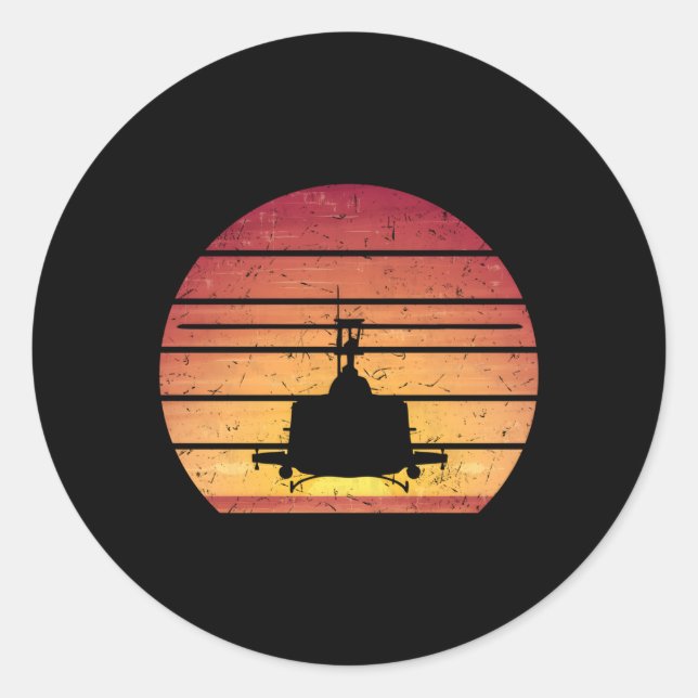Sticker Rond Euh-1 Huey Hélicoptère Style Vietnam Chopper (Devant)