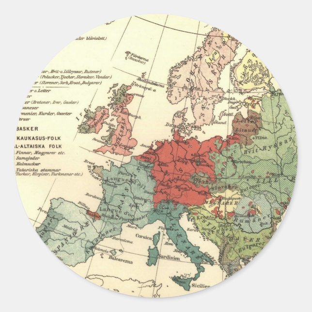 Sticker Rond Europe Carte Pays Antique Mondiale (Devant)