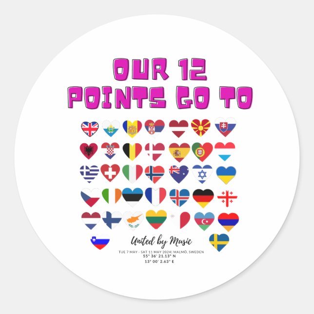 Sticker Rond Eurovision Songcontest 2024 T-shirt Unisex Sweden (Devant)