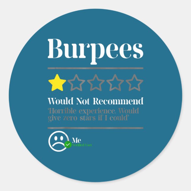 Sticker Rond Évaluation par étoiles Burpees non recommandés (Devant)