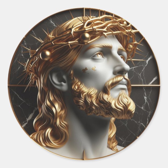 Sticker Rond Évangile divin Jésus regardant dans les cieux (Devant)