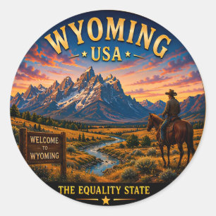 Sticker Rond Évasion sauvage dans les montagnes du Wyoming 🟡